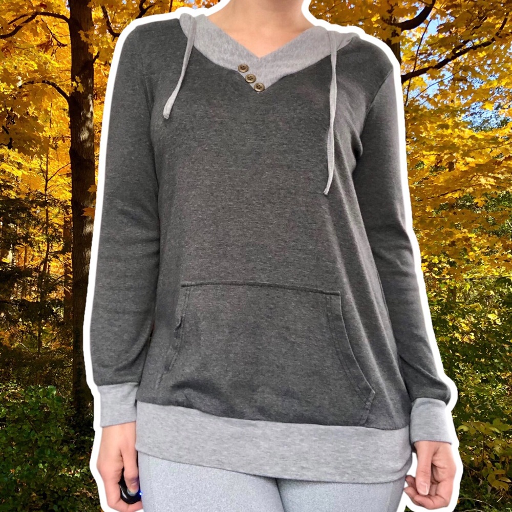 Timeson Lagenlook Fairy Grunge Gray Colorblock Hoodie, Size L
